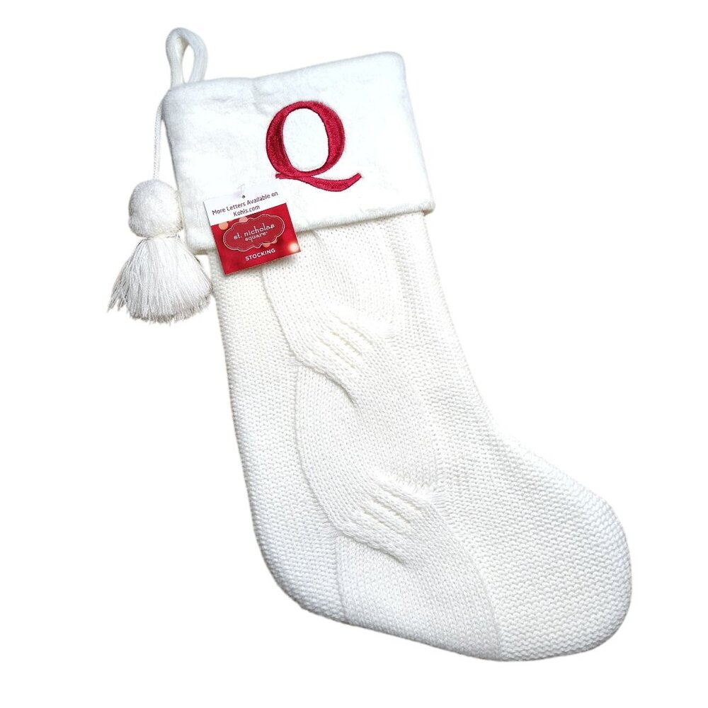 St. Nicholas Square Cable Knit 21 Inch Letter Q Monogram Christmas Stocking